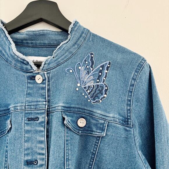 Alfred Dunner Butterly Embellished Lightweight Denim Jacket Women's Size 16P - Picture 1 of 7